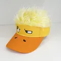 Funny yellow duck visor hat with orange brim and fluffy faux hair wig extension - Funny Face Yellow Wig - 2 / Adjustable