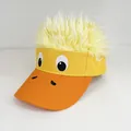 Cartoon yellow duck sun visor hat with faux hair wig and embroidered details - Funny Face Yellow Wig - 3 / Adjustable