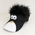 Black penguin baseball hat with faux hair and white brim detail for street style - Adjustable / Black & White Penguin - Black Hair