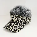 Leopard print visor hat featuring gray synthetic wig hair in a creative baseball cap style - Adjustable / Leopard - Gray Hair