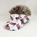 American flag baseball cap with brown synthetic hair wig for parties and gift - Adjustable / American Flag - Brown Hair