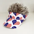 Brown ombre wig baseball cap featuring a patriotic American flag heart design - Adjustable / American Flag Heart - Brown Hair