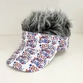 Patriotic grey wig baseball cap with Red White & Cute typography and star patterns - Adjustable / Letter Print - Gray Hair