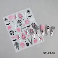 Detalle de pegatinas de uñas de Halloween con arañas de purpurina rosa y murciélagos - Estilo de Fantasma Y Fluido Rosa (ST-2466)