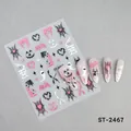 Detalle de pegatinas de uñas de Halloween con murciélagos rosas, calabazas y fantasmas - Estilo de Murciélago Fantasma Brillantina Rosa (ST-2467)