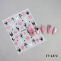 Halloween Nagelaufkleber mit rosa Glitzer-Totenkopf und Spinnennetz-Motiven für Nagelkunst - Spinnennetz Stern Mond Handabdruck Stil (ST-2470)
