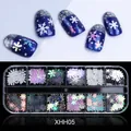 Vielfalt an schillernden Holografie-Schneeflocken-Nagelglitzern in einer 12-Fach-Box - Aurora Laser Holografischer Stil (12格雪花亮片XHH05)
