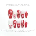 Red Christmas press-on nails set with 3D bows, white snowflakes and glitter accents - Large (L) / Christmas Nail Art Style (1272) / 10 Pieces