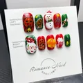 Detailed view of 3D Christmas press-on nails with Santa Claus and reindeer art - 425--Christmas Theme