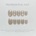 Handmade champagne cat-eye press-on nails set with elegant pearlescent finish - Extra Small (XS) / Champagne Cat Eye