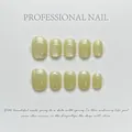 Short square press-on nails in mustard green with rainbow cat eye shimmer finish - XS / Mustard Green