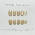 Handmade champagne cat-eye press-on nails with holographic laser glitter finish - XS / Smoothie Crystal Wide Cat Eye
