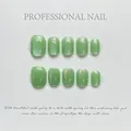 Rainbow cat eye handmade press-on nails in vibrant candy green short square round style - XS / Fresh Tender Green (1016)