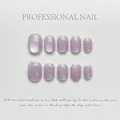 Short square purple cat eye press-on nails with holographic rainbow shimmer 10pcs set - Metallic Light Purple (1019)
