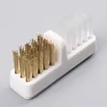 Dual-head nail drill bit cleaning brush with brass and nylon bristles on white base - Small Dual Head Cleaning Brush