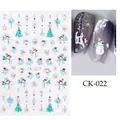 Vista dettagliata degli adesivi per nail art natalizi CK-022 con pupazzo di neve e fiocchi - Motivo Pupazzo di Neve e Uccello con Cappello di Natale (CKK-022)