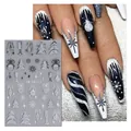 Adesivi per unghie natalizi argento glitterati con fiocchi di neve e alberi invernali - Stile Fiocco di Neve Albero di Natale Glitter Argento (SW-CS113)