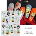 Macro shot of 5D embossed Halloween nail art stickers with pumpkin and ghost motifs - Halloween Mix Elements (SW-5D97)