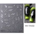Dettaglio di adesivi punk argento per unghie con motivi a fiamma e serpente per manicure - Punk Fiamma Serpente (SW-TN022) / SW-TN022 Argento