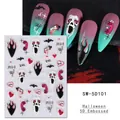 Detailed view of 5D embossed Halloween nail stickers with Scream masks and heart patterns - Horror Mask Bat (SW-5D101)
