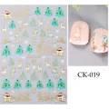 Christmas nail art sticker CK-019 with golden reindeer and green tree designs - Gold Edge Reindeer Tree Style (CKK-019)