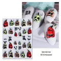 Detailed macro view of 5D embossed Halloween nail stickers with pumpkins and ghost patterns - Halloween Pumpkin Ghost (SW-5D102)