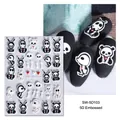 Detailed 5D embossed nail stickers featuring cute cartoon skeletons and red hearts - Cute Cartoon Skull (SW-5D103)