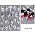 5D embossed Halloween nail art stickers with white skeleton hand gestures and bone motifs - Skeleton Hand Gestures (SW-5D159)