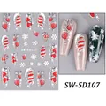 Close-up of 5D embossed Christmas nail decals with snowflakes and festive ornaments - Red Christmas Decoration Style (SW-5D107)