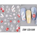 Detail of 5D embossed Christmas nail stickers with white snowflakes and red glove motifs - Red and White Glove Snowflake Style (SW-5D108)