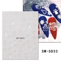 Detailed 5D embossed Christmas nail stickers featuring snowflakes and gingerbread men - Pure White Christmas Elements Style (SW-5D33)