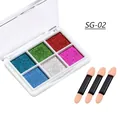 6-Farben Chrom-Nagelpulver Set SG-02 mit holografischem Laser-Glitzer und Schwammbürsten - Festes Puder (SG-02)