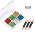 6-Farben Solid Mirror Nagel-Puder Palette mit Schimmer-Laser-Effekt und Schwammapplikatoren - Festes Puder (SG-03)