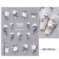 5D embossed nail art sticker featuring white cotton and winter berries, model SW-5D116 - Winter Cotton Flower Pattern (SW-5D116)
