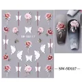 5D embossed nail stickers featuring pink roses and white butterflies model SW-5D117 - Sw-5d117 (naked Film)