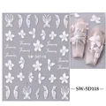 5D embossed white nail stickers with 3D butterflies and flowers design SW-5D118 - White Beauty Flower Pattern (SW-5D118)