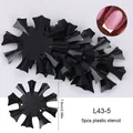 Set of 5 black plastic French nail stencils with 9 sizes for precise smile line cutting - Glossy Radiating Star Style (L43-5)