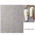 3D metallic gold Christmas nail stickers featuring gingerbread man, elk and snowflakes - Christmas Theme (SW-TN031) / Gold