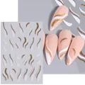Christmas nail art stickers SW-CS122 with gold glitter waves and white patterns - Gold White Simple Wave Line Style (SW-CS122)