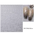 3D adhesive nail art stickers with silver abstract line art faces and hearts model SW-T032 - Abstract Face (SW-TN032) / Silver