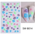 3D heart and lip nail stickers SW-B014 with pink and mint green glitter finish - Glitter Texture Style (SW-B014) / Colorful Heart And Lips Pattern