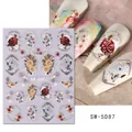 5D embossed nail art stickers with red roses and flower patterns model SW-5D87 - Vintage Rose And Bird (SW-5D87)
