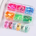 Mixed aurora nail sequins set in 6-grid box with colorful iridescent flakes finish - 6 Grids