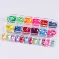 Nail art decoration set with 12 colors of iridescent aurora irregular flakes in a box - 12 Grids
