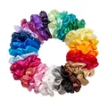 Colorful set of satin silk scrunchies in vibrant rainbow tones for hair styling - Multi-Color Assortment