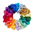 Set of 20 assorted satin scrunchies in vibrant colors arranged in a circular layout - Classic Colors Combination