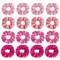 16-pack pink satin hair scrunchies set in four gradient shades for ponytail styling - Shades of Pink Combination