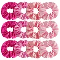 12-piece pink gradient satin scrunchies set with silky finish for ponytail styling - Pink Series Gradient