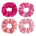 Detailed view of four satin silk scrunchies in various shades of gradient pink - Pink Gradient Combination