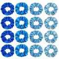 16-piece set of satin hair scrunchies featuring blue gradient shades on a white background - Large Blue Series Combination
